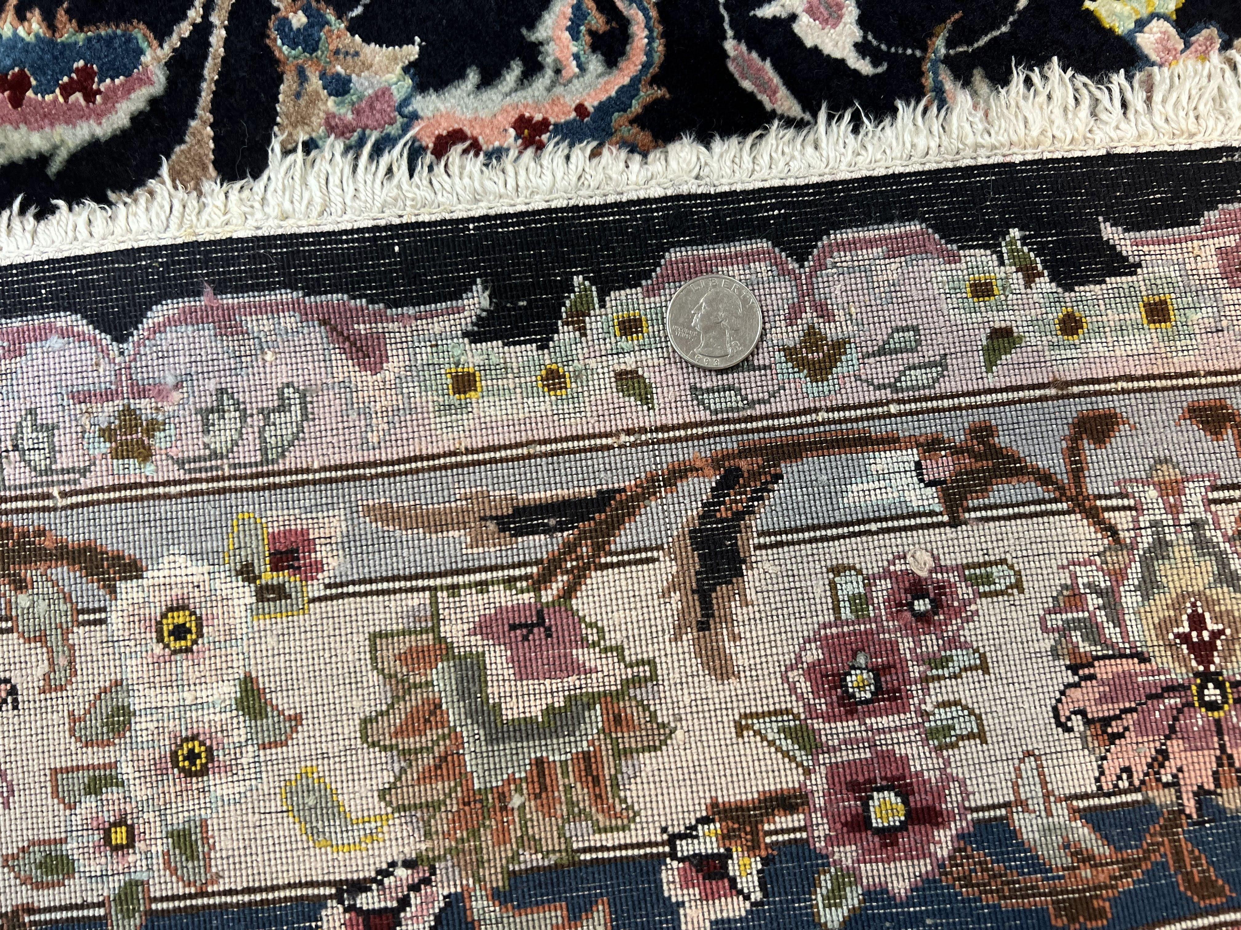 Magnificent Persian Tabriz Rug 11x16, Oversized Persian Carpet 11 x 16 ft, Wool on Silk Finely Hand Knotted, 450 KPSI, Floral Medallion, Black Pink - Jewel Rugs