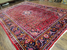 Vintage Persian Hamedan Dargazin Rug, Red, Hand-Knotted, Wool, 7' x 10' 2" - Jewel Rugs