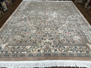 Chinese Carving Rug 8x10 Wool Rug, Vintage Rug 8 x 10, Floral Allover, 120 Line Chinese Carpet, Gray/Silver Teal Ivory/Cream, Art Deco Rug - Jewel Rugs