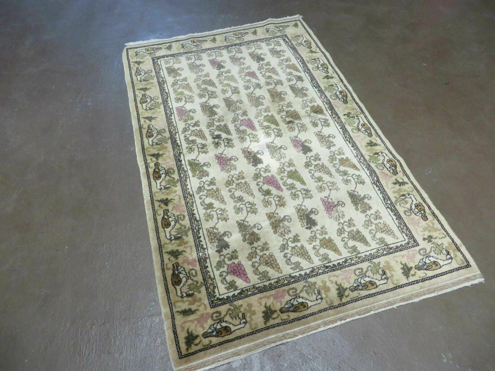 3' X 5' Vintage Handmade Fine Turkish Sivas Wool Rug Birds Grape Nice 200 KPSI - Jewel Rugs