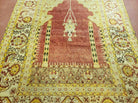 4' 5" X 7' Antique HandmadeTurkish Prayer Melas Oushak Wool Rug Mehrab Nice - Jewel Rugs