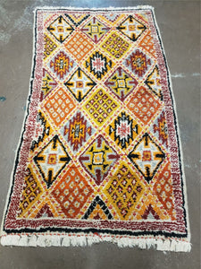 Moroccan Rug 3x5 Vintage Handmade Tribal Rug, Colorful Rug, Orange Yellow Red, Boujad Rug, Boho Beni Ourain Checkered Panel Wool Rug, Berber - Jewel Rugs