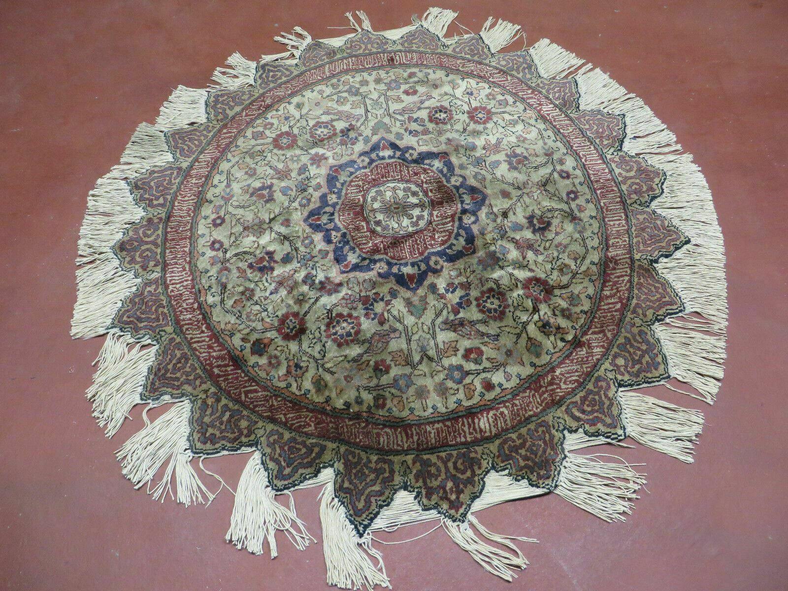 4' Antique Handmade Fine Turkish Kayseri Wool Rug Carpet Round Birds Nice - Jewel Rugs