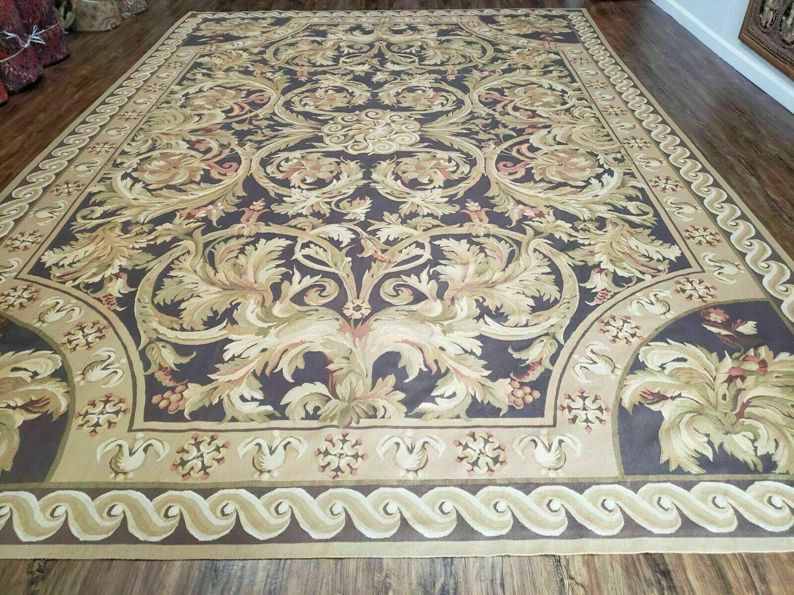 10' X 14' Handmade French Aubusson Weave Needlepoint Flat Pile Wool Rug Nice - Jewel Rugs