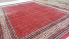 Persian Sarouk Mir Pattern, Red and Beige, Hand-Knotted, Wool, Paisley Boteh Design, 9'9" x 13', Semi Antique - Jewel Rugs