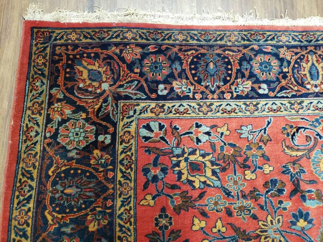 Antique Persian Kashan Rug, Manchester Wool, Red & Blue, Hand-Knotted, Allover Floral Pattern, 4'3" x 6'10" - Jewel Rugs