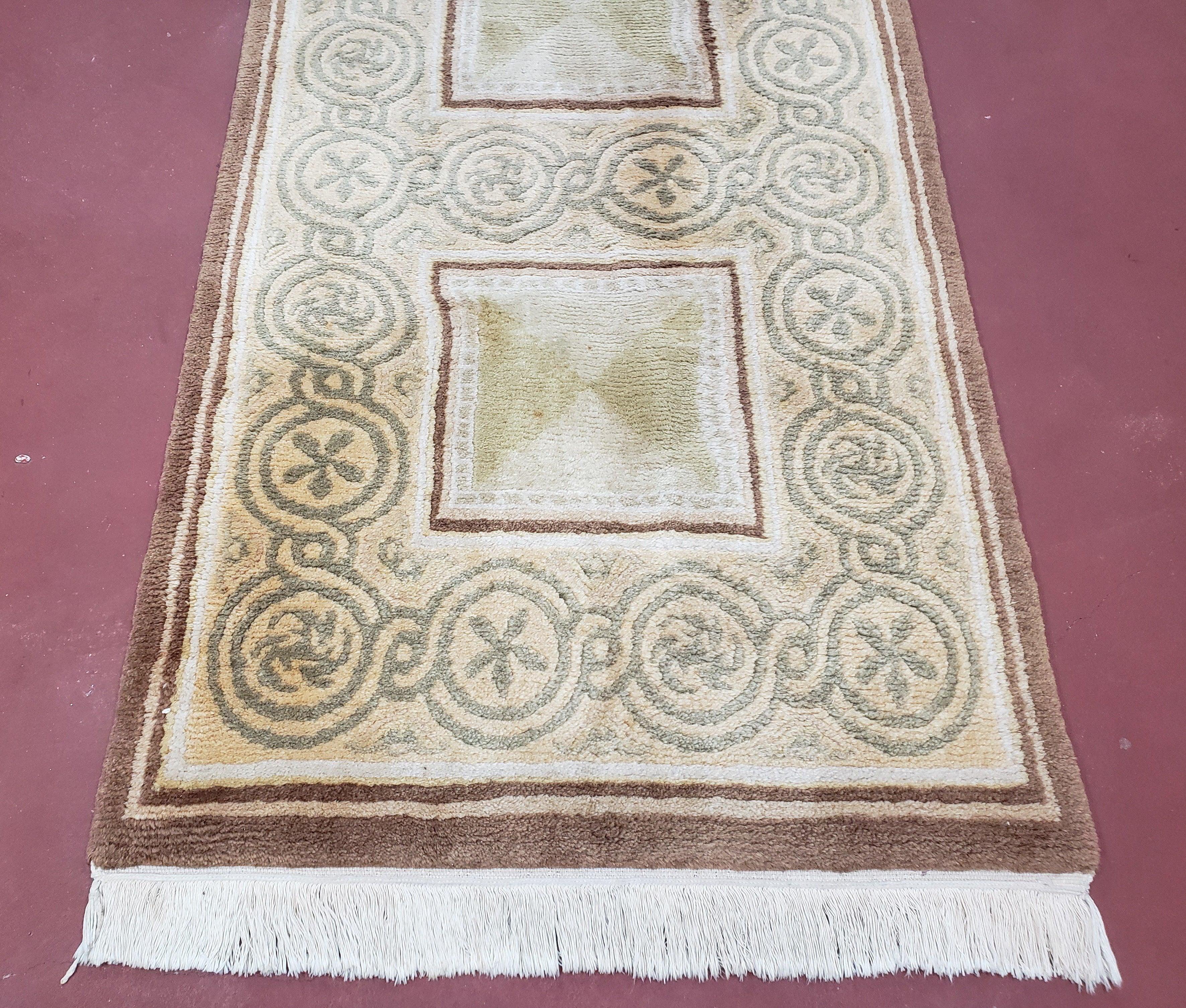Vintage Tibetan Runner Rug 2.6 x 7.9 ft, Wool Hand-Knotted Nepali Carpet, Cream & Brown Tibetan Hallway Rug, Corridor Rug 2.5x7 - 3x8, Soft - Jewel Rugs