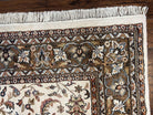 Indo Kirman Rug 8x12 Allover Floral Design, Ivory/Cream Brown, Vintage Handmade Hand Knotted Rug, Traditional Wool Persian Carpet 8 x 12 - Jewel Rugs