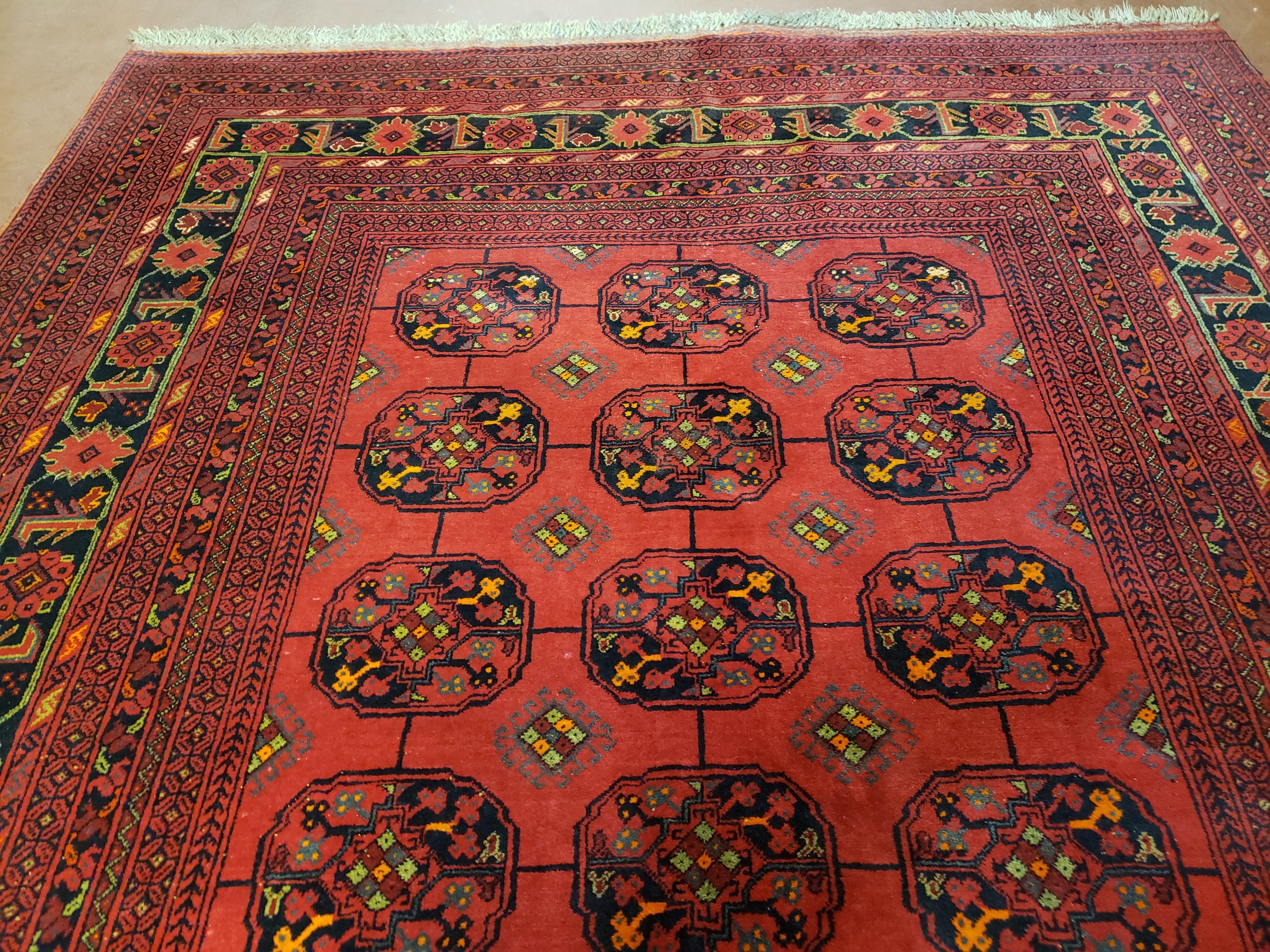 7x10 Vintage Afghan Turkoman Yamud Bokhara Rug Red Bukhara Hand-Knotted Oriental Afghanistan Carpet Wool - Jewel Rugs