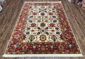 Karastan Rug 5.7 x 7.11 English Manor Stratford Pattern, Wool Karastan Carpet, Oriental Rug, Vintage Rug 6x8, Allover Pattern, Cream Red - Jewel Rugs