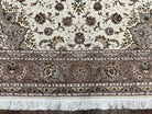 Fine Sino Persian Rug 8x10 ft, Floral Medallion, Elegant Oriental Carpet, Ivory Gray Light Mauve Handmade Wool with Silk Highlights Vintage - Jewel Rugs