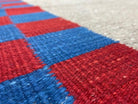 Gray Turkish Kilim Carpet 5' 7" x 7' 7", Medium Kilim Rug, Hand-Knotted, Blue & Red Border, Minimalistic Design, Geometric, Wool, New - Jewel Rugs