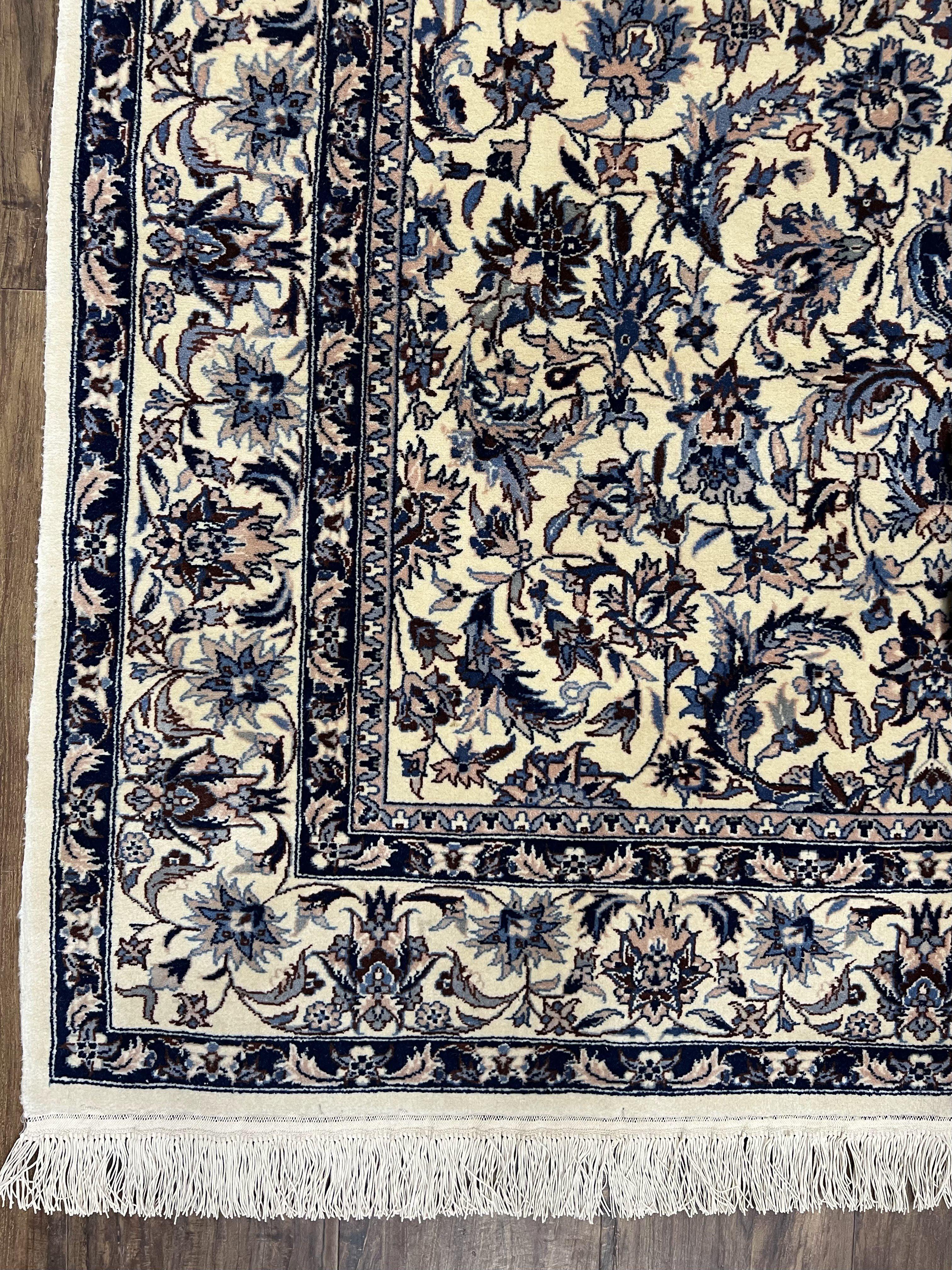 Sino Persian Rug 4x6, Cream/Ivory and Navy Blue, Floral Allover, Traditional Wool Area Rug, Fine Oriental Carpet, Vintage 4 x 6 Rug Handmade - Jewel Rugs