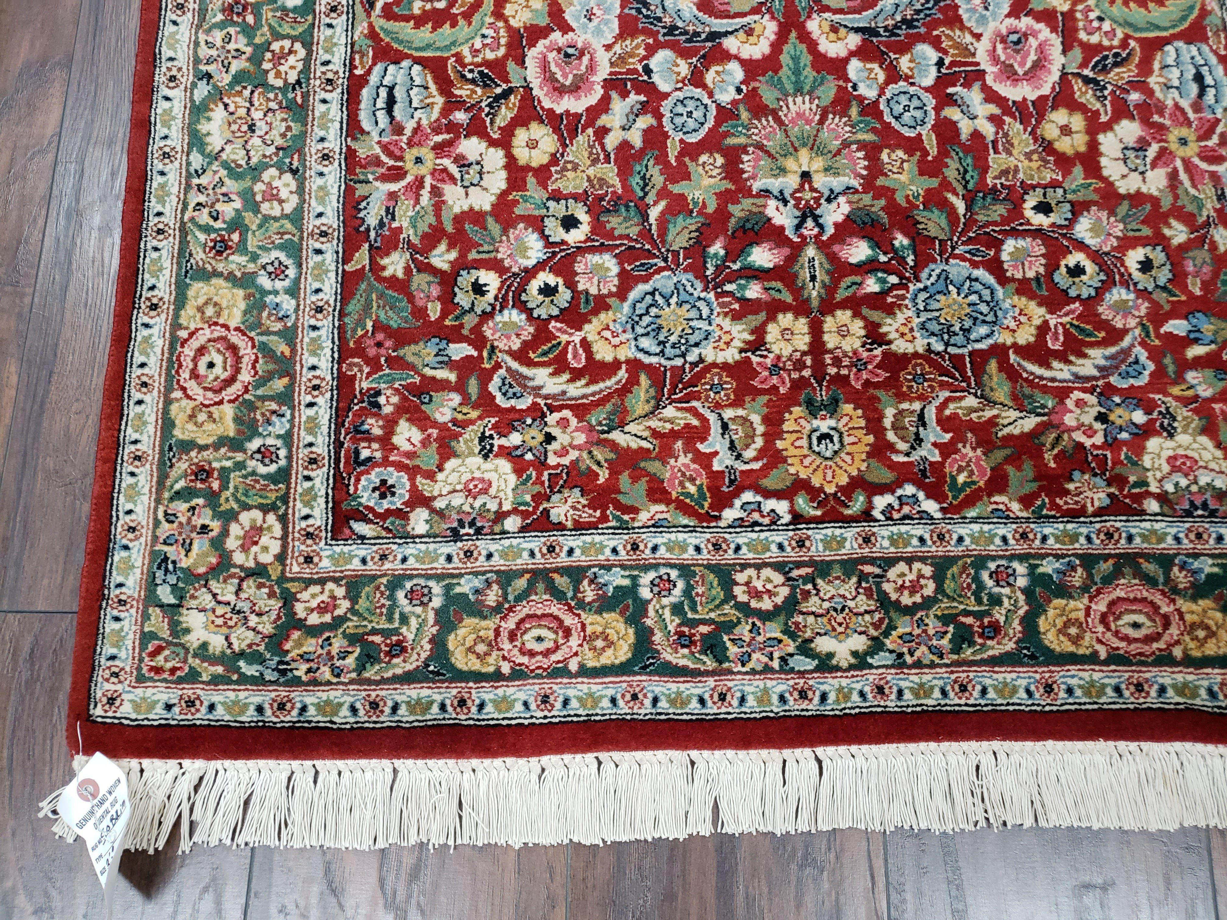 Indo-Persian Rug 3x5, Vintage Traditional Oriental Carpet 3 x 5, Afshan Allover Floral Pattern Red & Green Wool Hand-Knotted Fine Indian Rug - Jewel Rugs