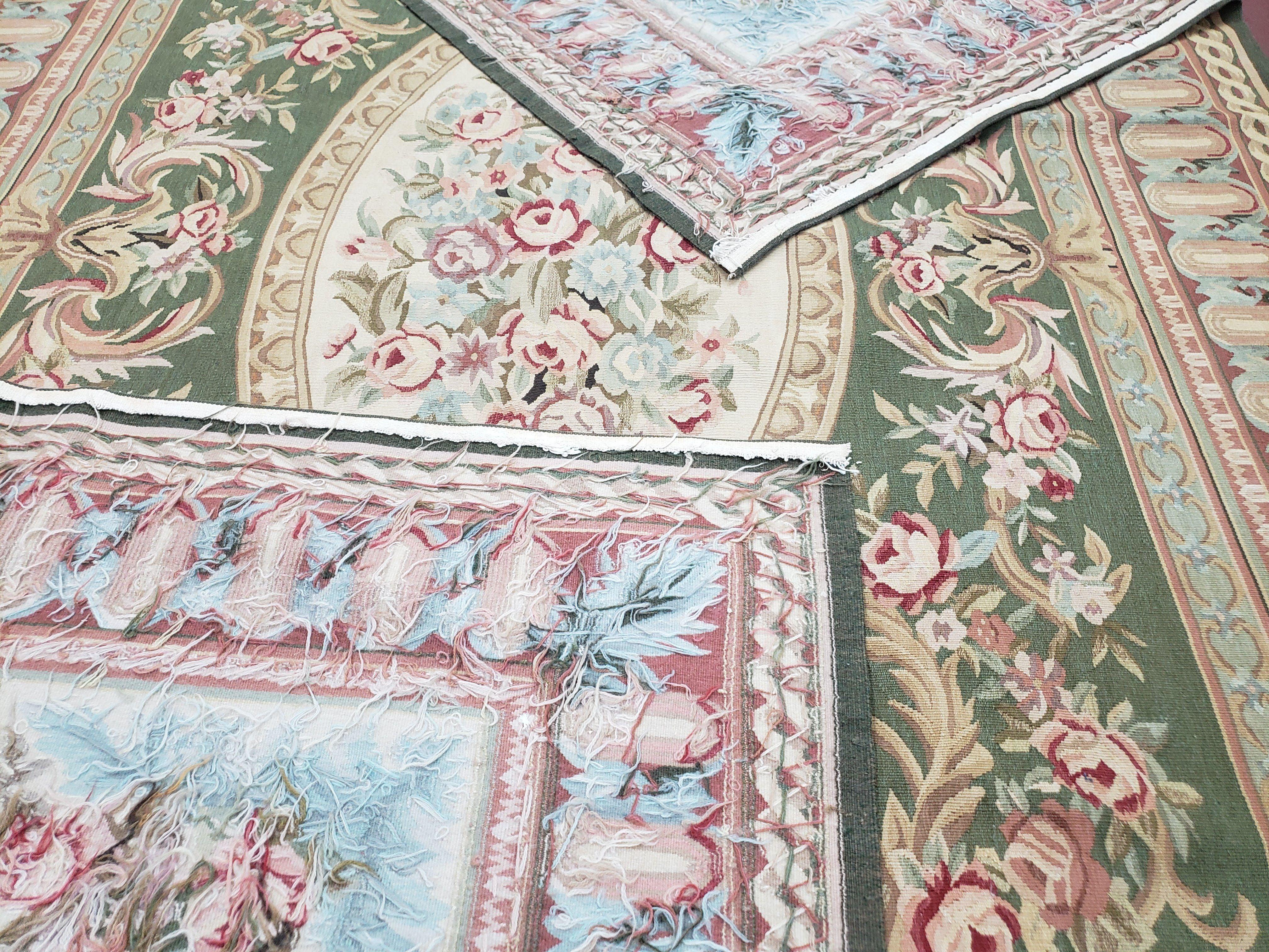 6x9 Aubusson Rug, New Aubusson Rug, Green Aubusson, Green Light Blue Ivory, Flatweave Rug, 6 x 9 Area Rug, Handmade Rug, Elegant Rug, Wool - Jewel Rugs