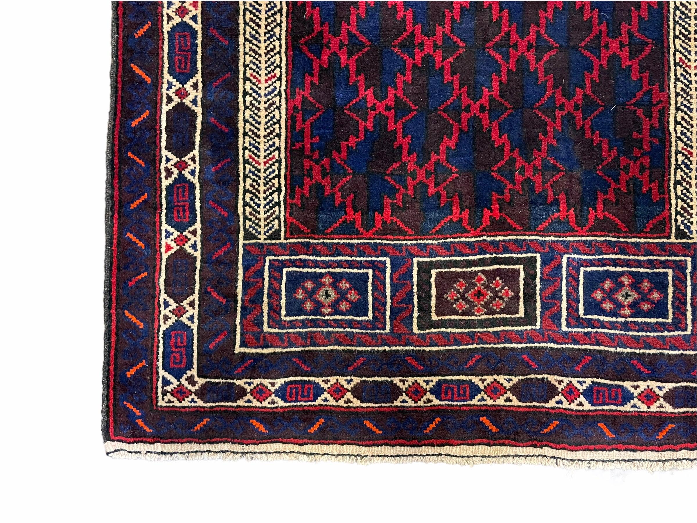 3x5 Vintage Handmade Tribal Wool Rug Balouchi Prayer Rug Afghan Rug Red Blue Wow - Jewel Rugs