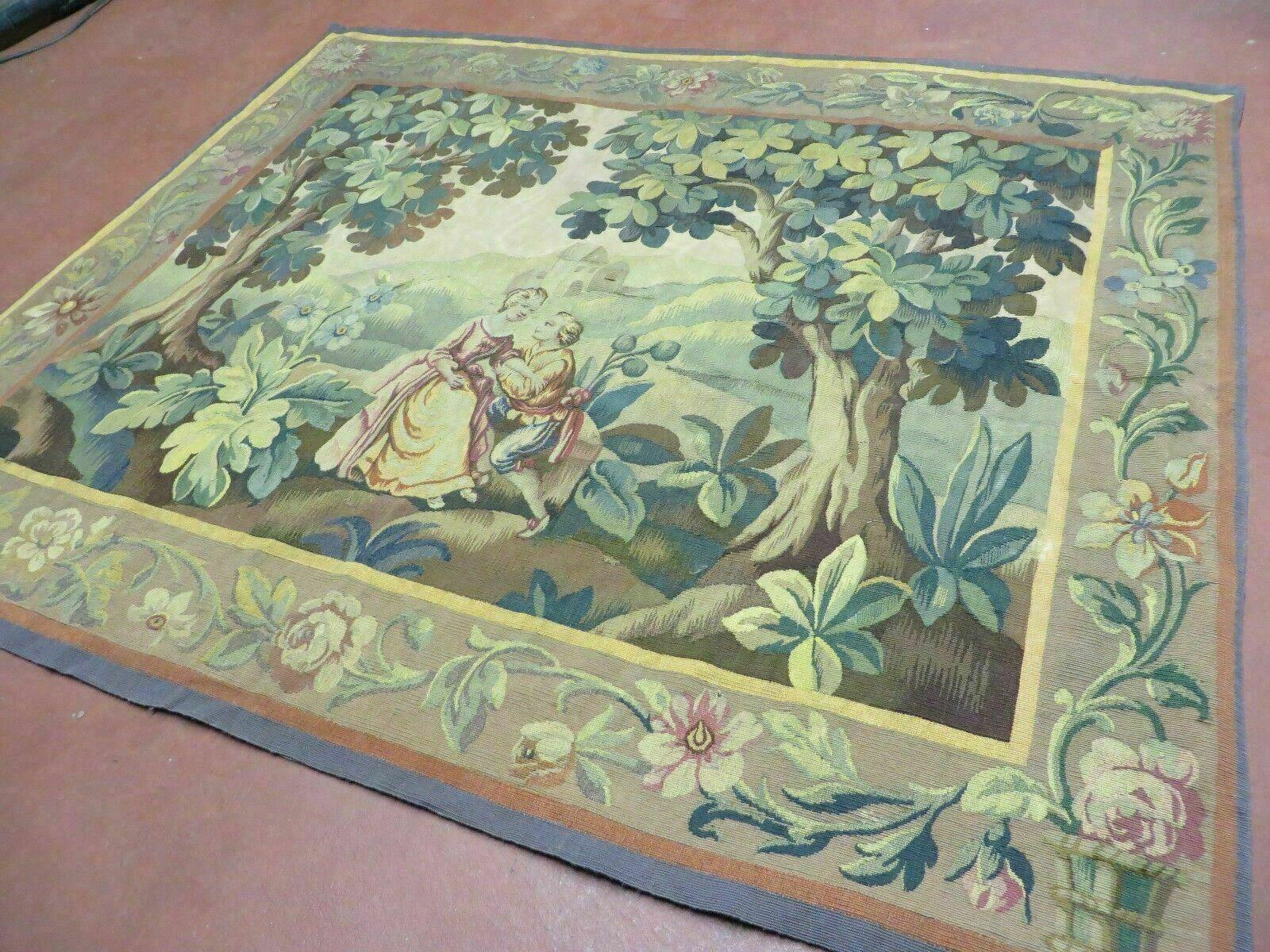 Antique French Tapestry 5x6 French Handmade Aubusson Nature One Of A Kind Rare - Jewel Rugs