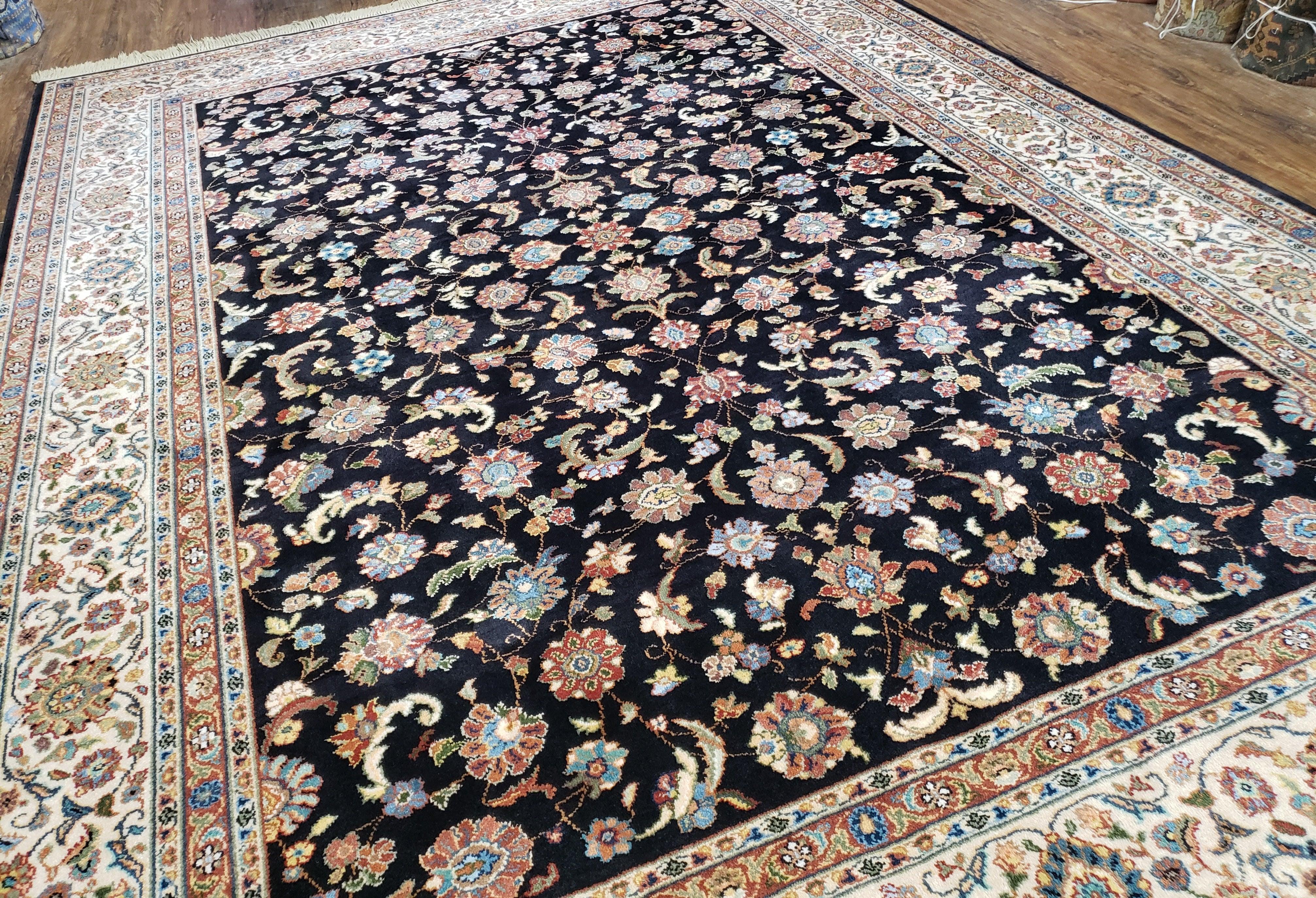 Karastan Rug 8.8 x 12, Black Kashann #796, Original Karastan Collection, Karastan Wool Area Rug, 700 Series, Floral Pattern, Discontinued - Jewel Rugs