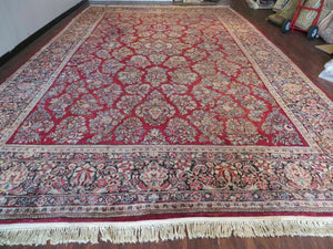 10'6" X 17' Antique Palace Size Handmade Persian Sarouk Floral Red Area Rug - Jewel Rugs