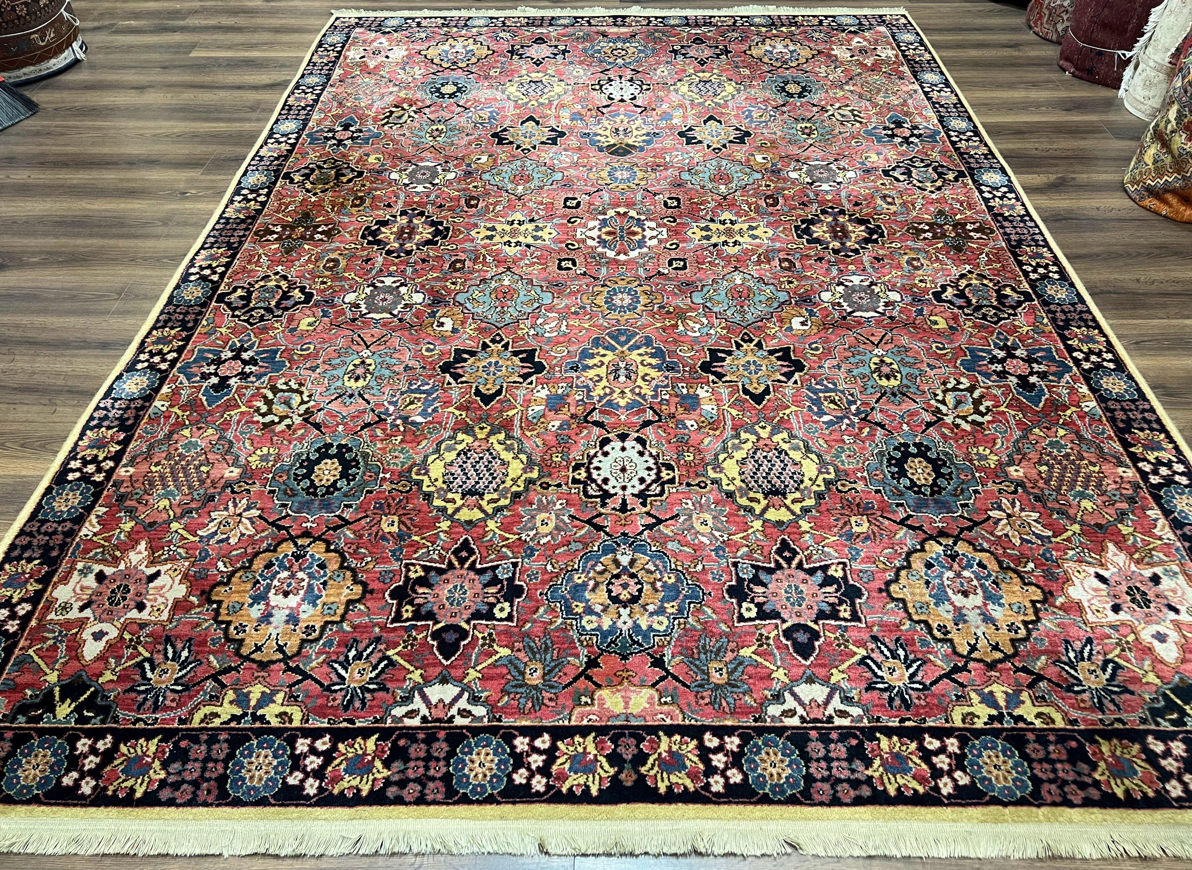 Karastan Rug 8.3 x 11.7, Karastan Williamsburg Rug Kirman Vase #557, Vintage Discontinued Wool Karastan Area Rug Red Oriental Floral Allover - Jewel Rugs