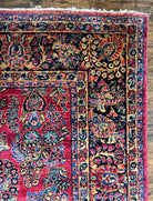 Stunning Persian Sarouk Rug 9 x 16, Antique 1920s Oversized Persian Carpet 9 x 16 ft, Palace Sized Handmade Wool Rug with Signature Red Blue Floral - Jewel Rugs