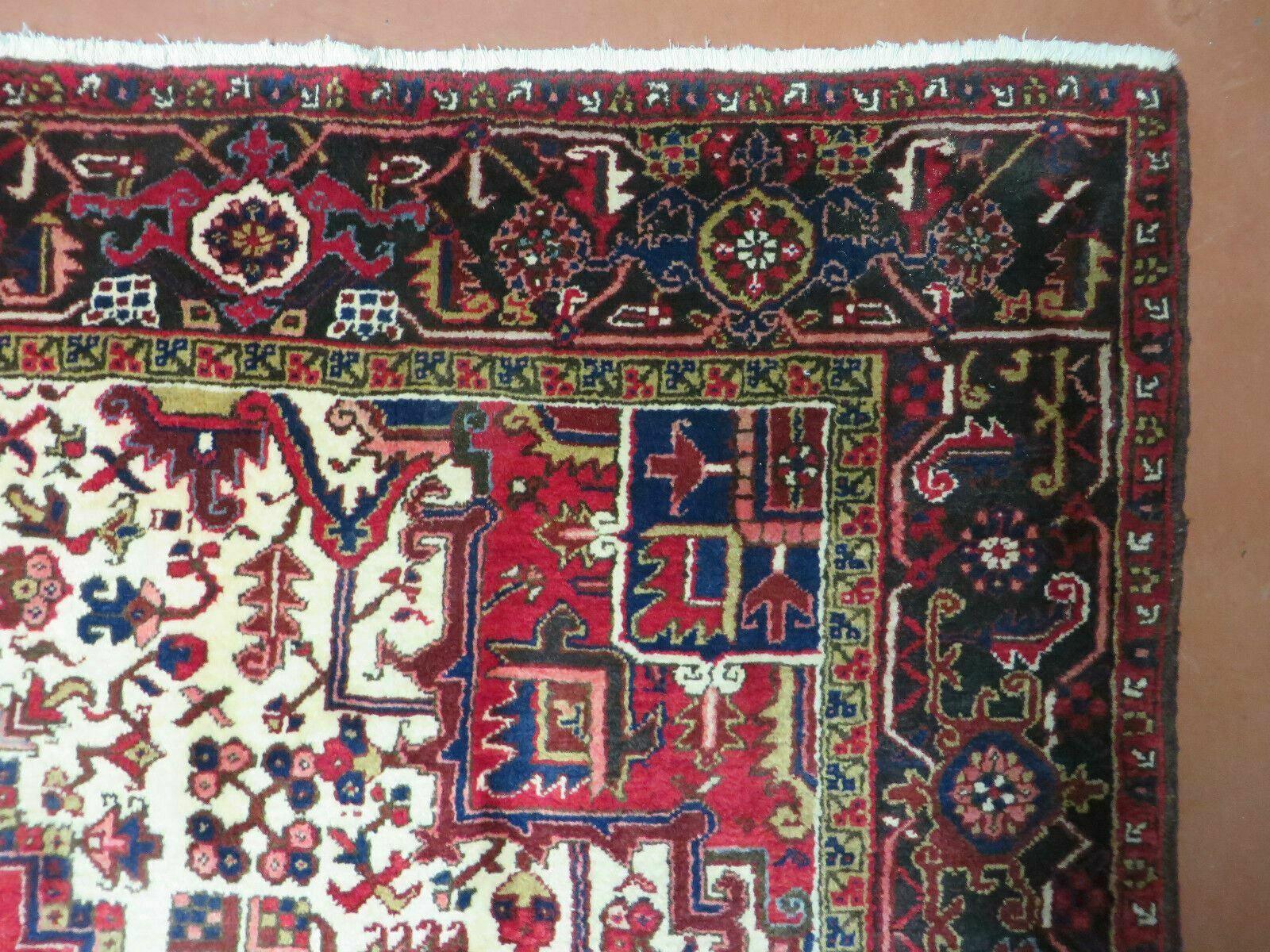 Wonderful Persian Heriz Rug 8.6 x 11, Geometric Heriz Carpet, Semi Antique Decorative Area Rug, Red Ivory Dark Blue Handmade Wool Room Sized - Jewel Rugs