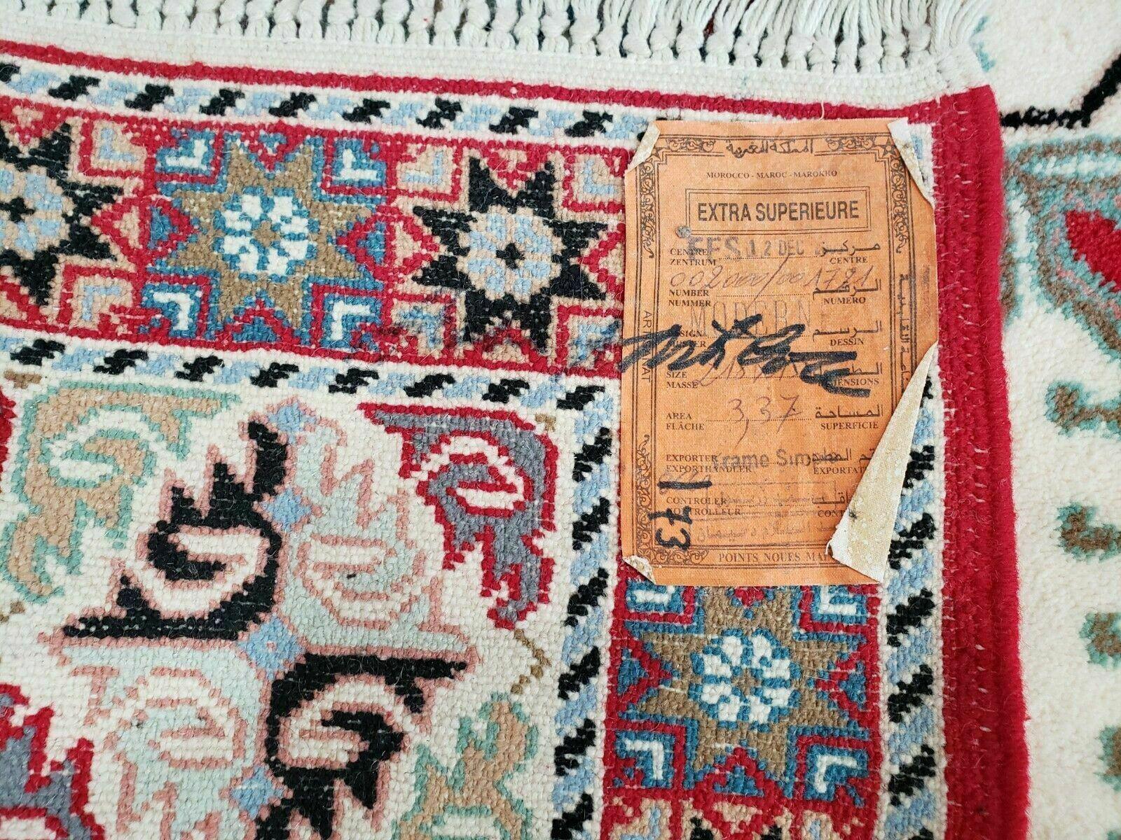 Vintage Moroccan Carpet 5x7 Area Rug, Berber Rug, Handmade Soft Wool Rug, Red Ivory and Blue, Geometric Medallion Rug, Bohemian Rug, Nice - Jewel Rugs