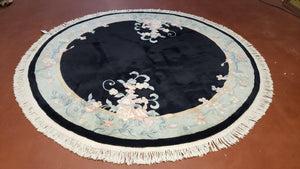 6x6 Round Rug Hand-Knotted Black Carving Chinese 90 Line Art Deco 6ft Round Carpet Floral Pattern Gray Traditional Classic Chinese Design - Jewel Rugs