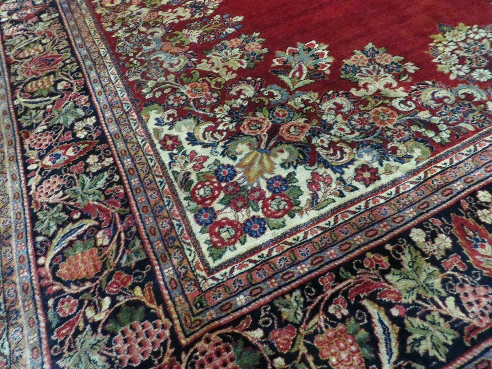 Persian Rug 10x13 Sarouk Carpet, Open Field Medallion, Red Blue Beige, Wool Hand Knotted Antique 10 x 13 Persian Rug - Jewel Rugs