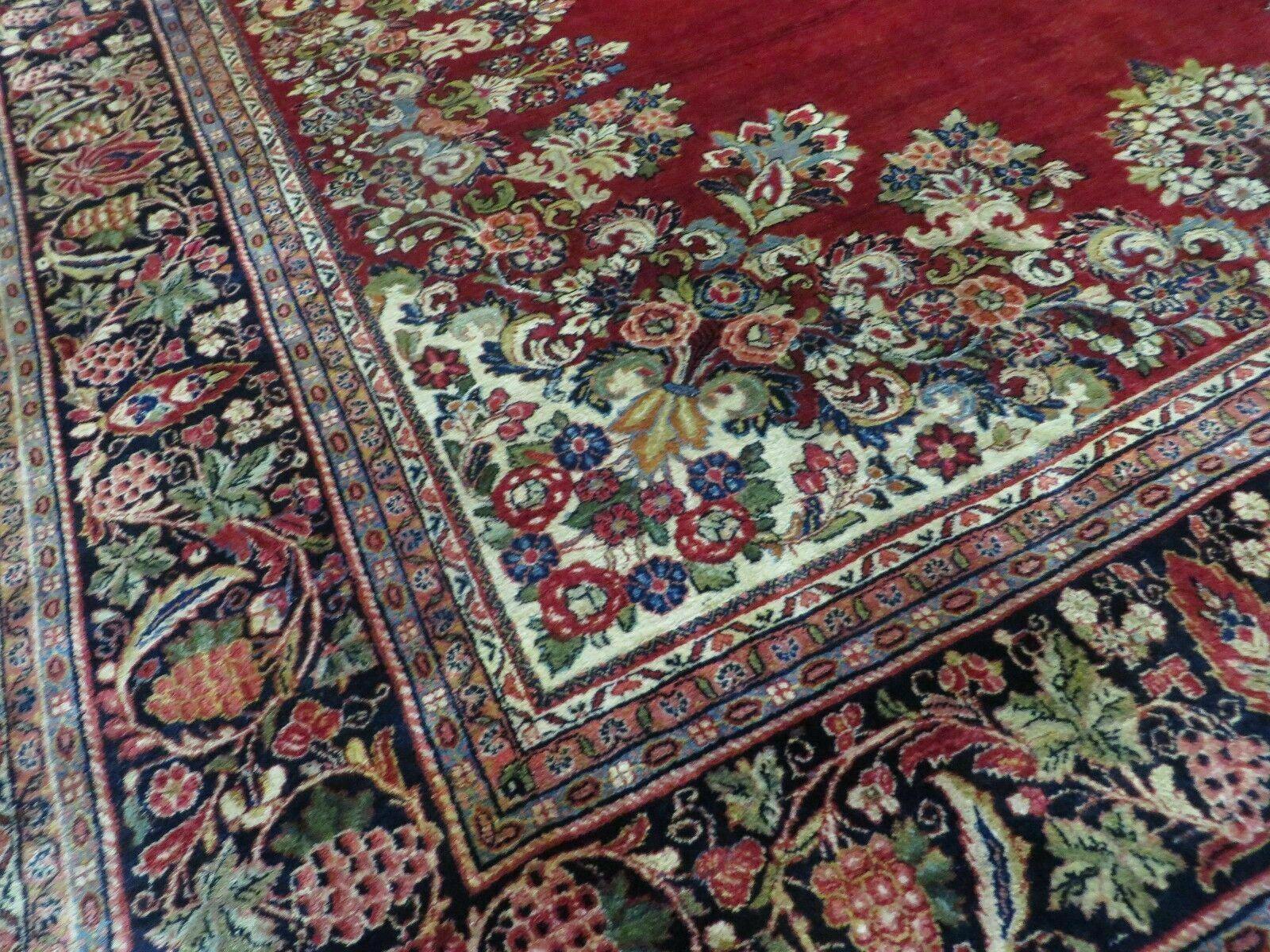 10' X 13' Antique Finely Woven Handmade Persian Sarouk Open Field Floral Pattern Red Wool Oriental Rug - Jewel Rugs