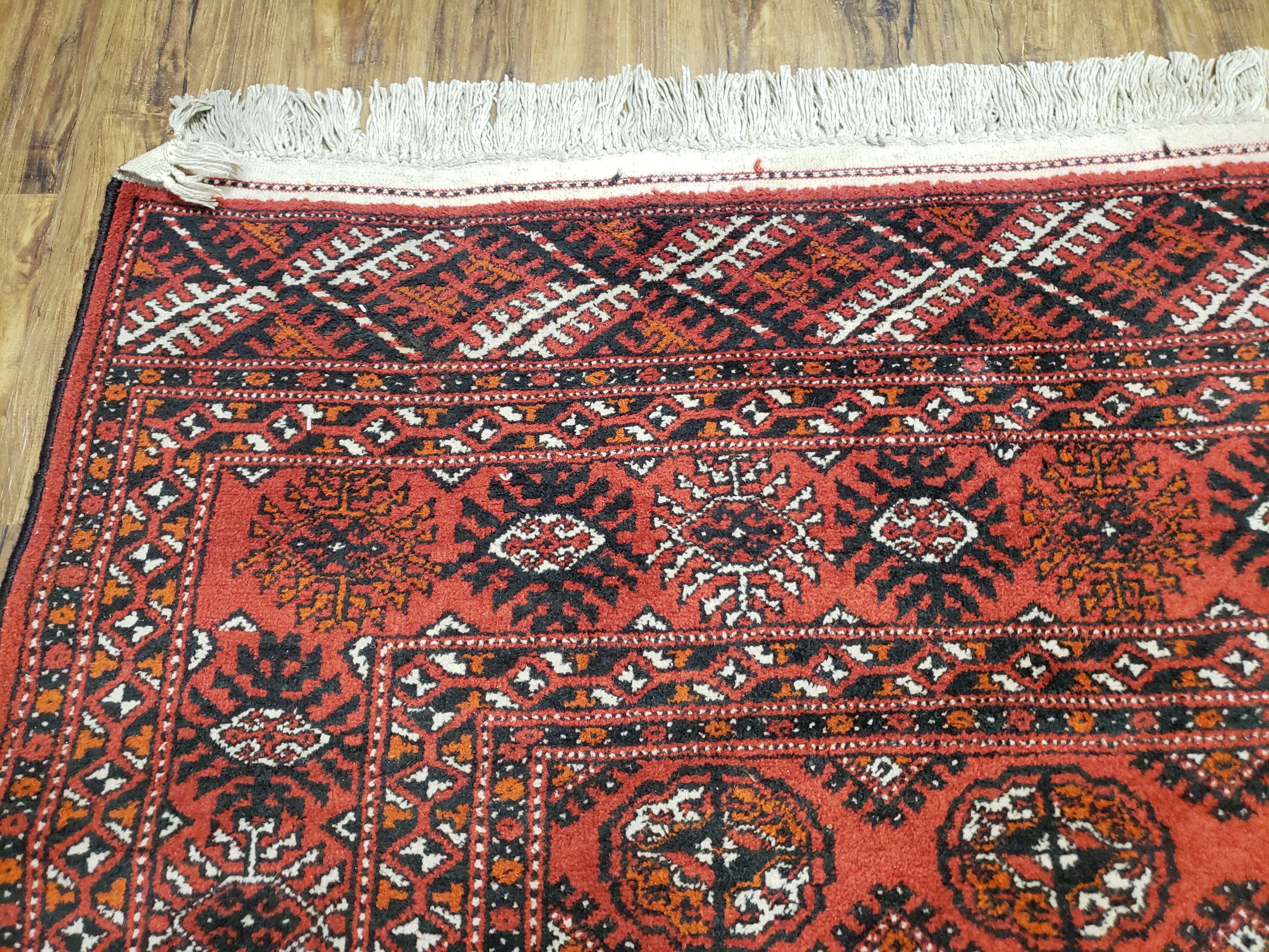 Red Bokhara Rug 7x13, Traditional Turkoman Carpet, Afghani Rug 7 x 13, Afghanistan Carpet 7.3 x 12.9, Hand-Knotted, Vintage, Wool, Nice - Jewel Rugs