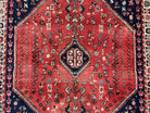 Persian Tribal Rug 3.6 x 5 ft, Persian Abadeh Rug, Geometric Medallion Bird Motifs, Red and Navy Blue Hand Knotted Handmade Wool Vintage Oriental Carpet - Jewel Rugs