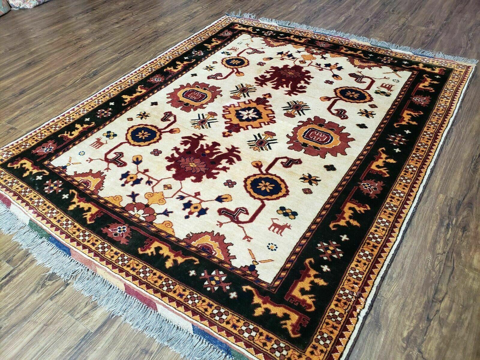 5' X 6' Vintage Handmade Knotted Turkish Kazak Pattern Wool Rug Bohemian Boho Interior Design - Jewel Rugs