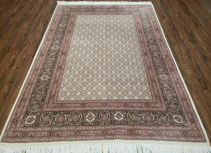 Vintage Persian Tabriz Rug 5x7, Beige and Green, Hand Knotted Handmade Wool Oriental Carpet 5 x 7 ft, Allover Pattern, Traditional Rug, Medium Size - Jewel Rugs
