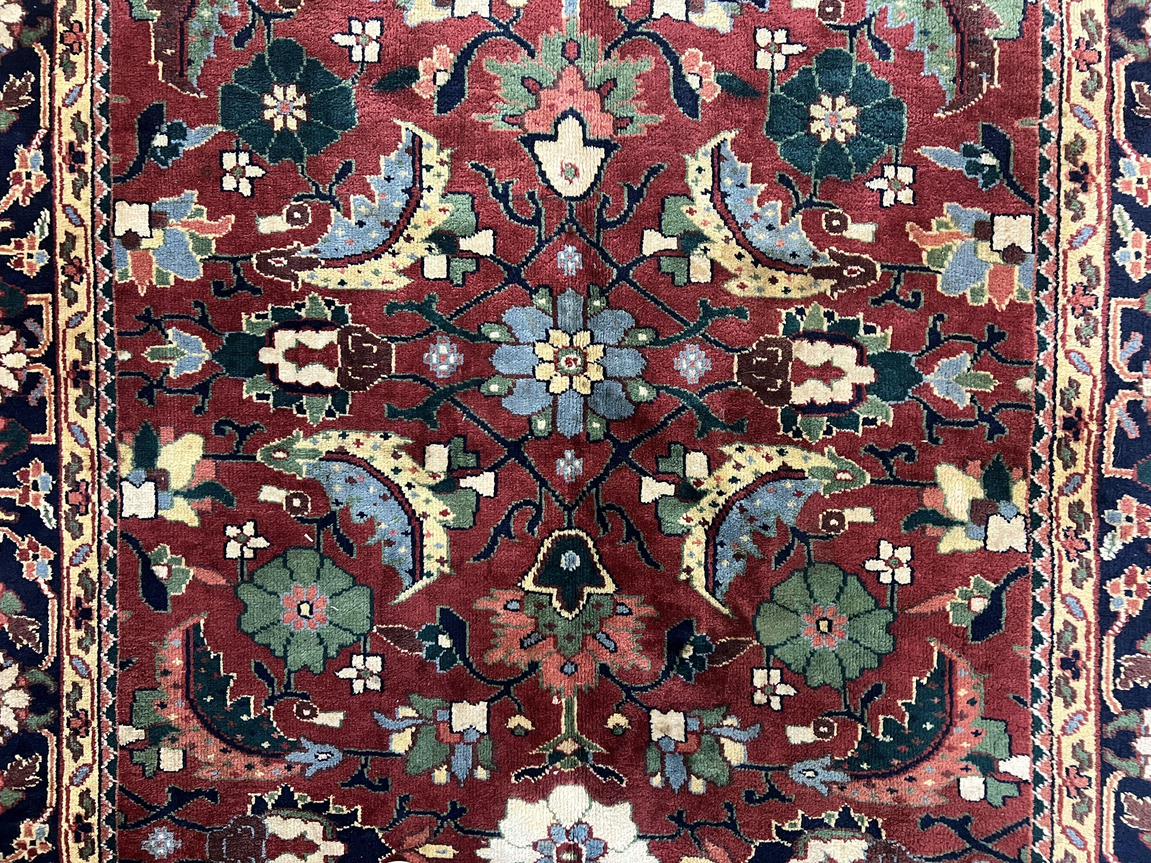 Indo Heriz Rug 6x9 Indian Persian Carpet, Vintage Rug 6 x 9 Oriental Rug, Hand Knotted Wool Rug Red Black Blue Colorful Allover Large Leaves - Jewel Rugs