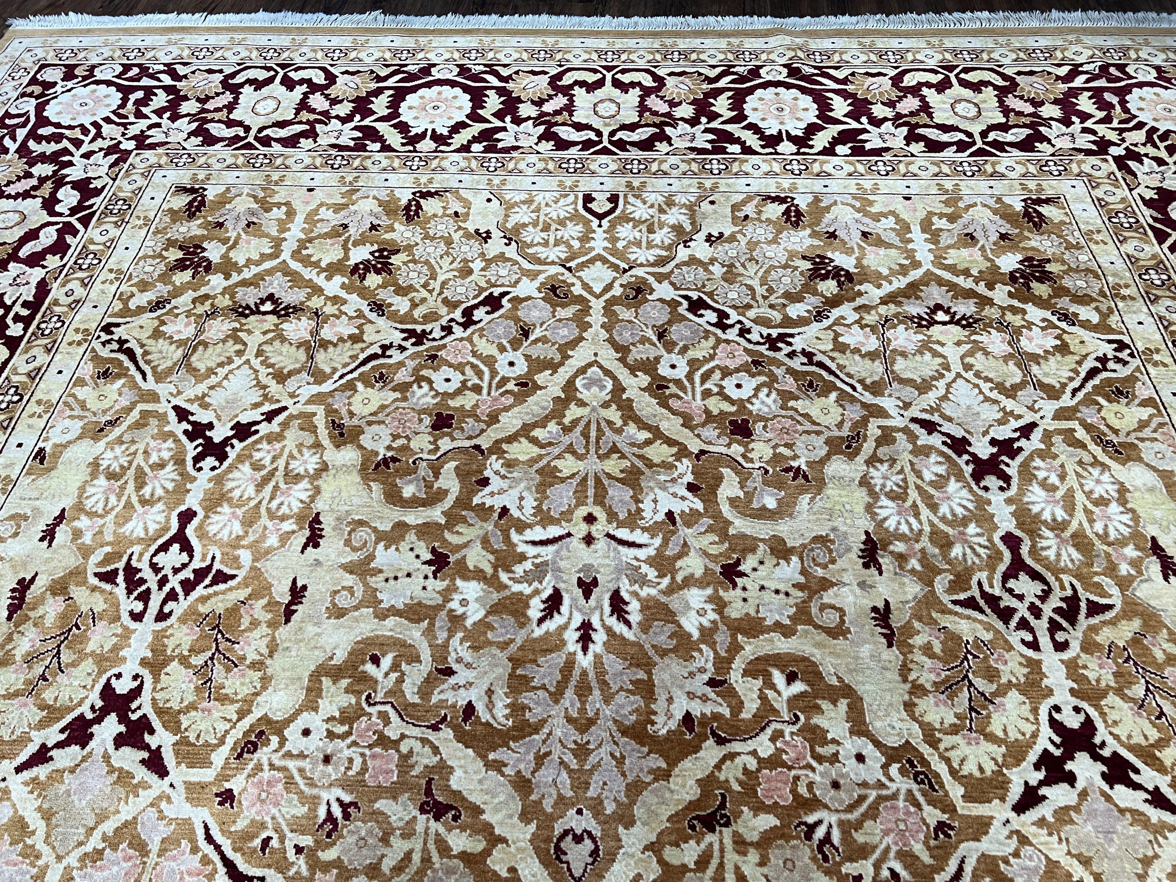 Indian Rug 9x12 Agra Rug, Vintage Rug 9 x 12 Wool Rug, Area Rug 9x12 Oriental Carpet, Unique Colors, Hand Knotted, Clay Dark Brown, Allover - Jewel Rugs