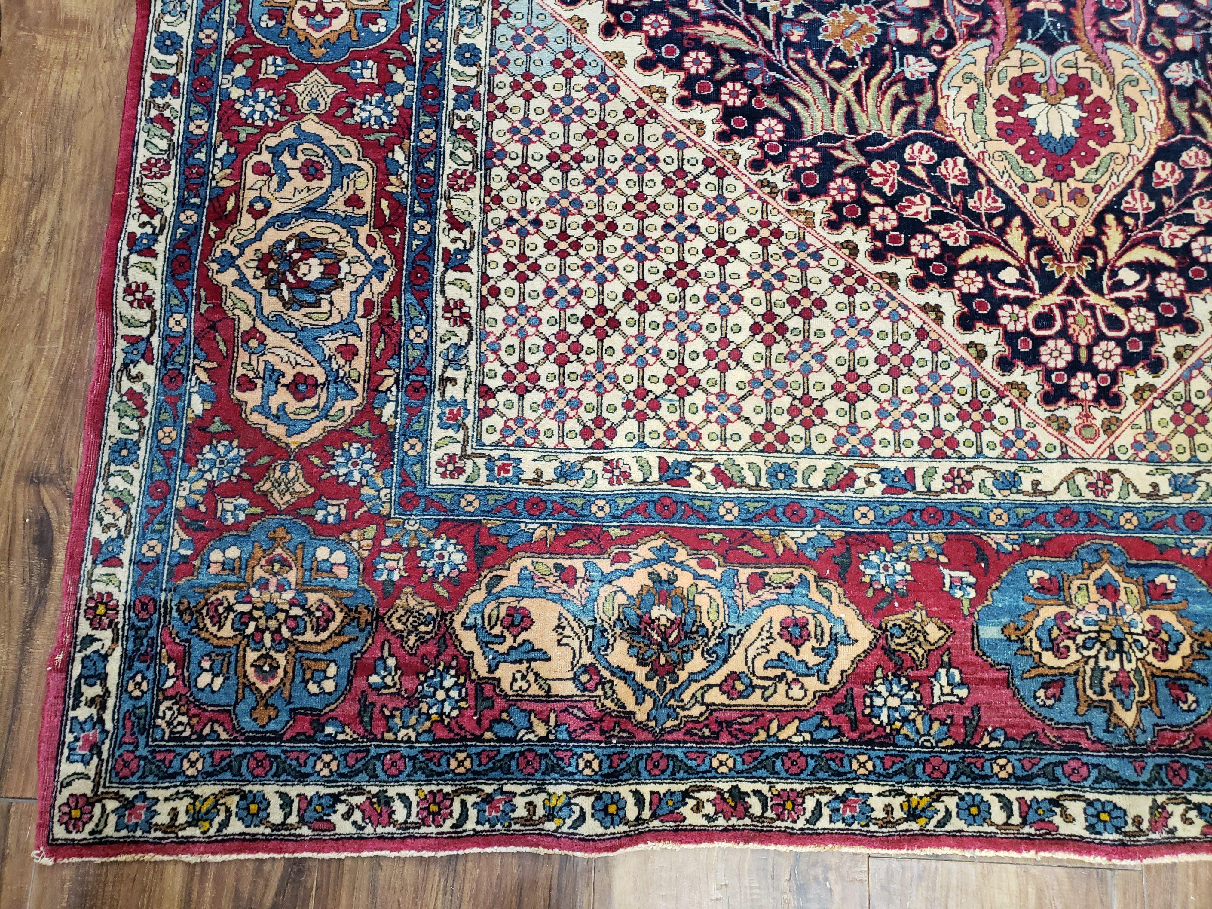 Antique Persian Tehran Rug 5x8, Midnight Blue and Red, Hand-Knotted, Wool - Jewel Rugs
