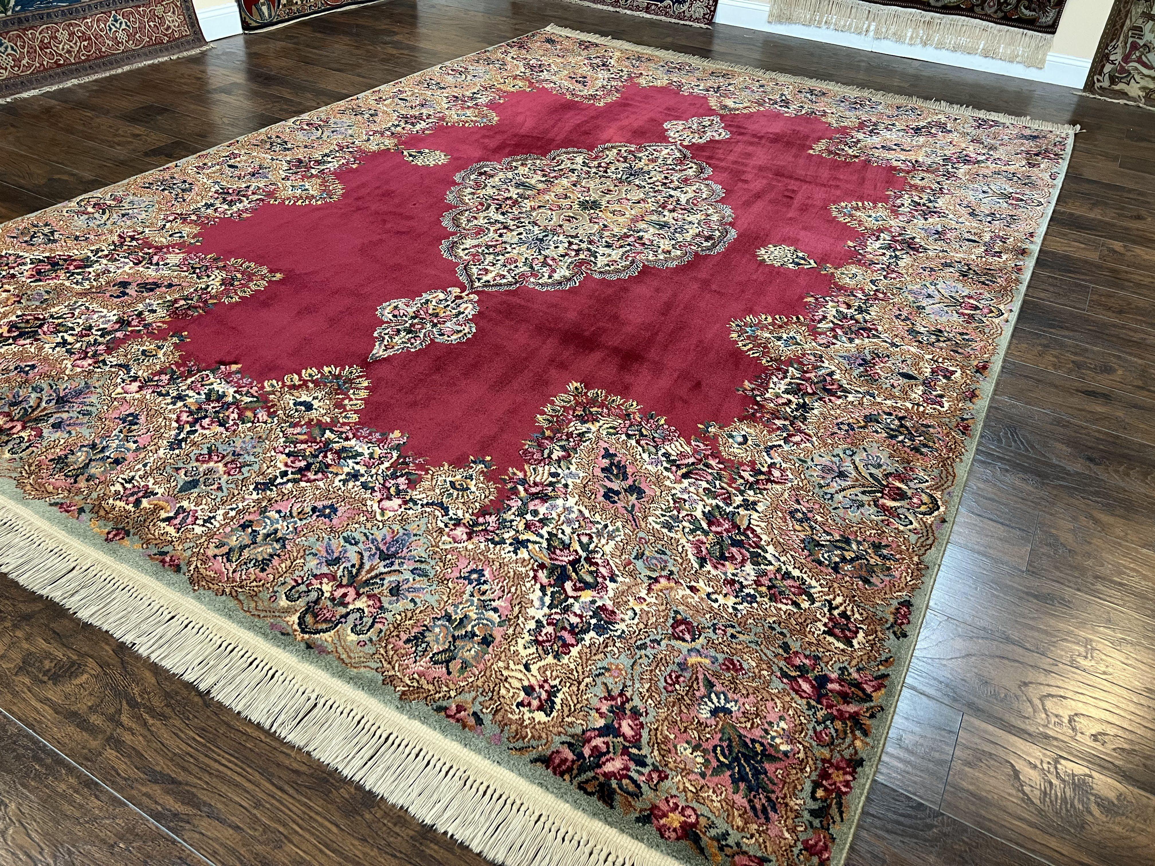 Vintage Karastan Red Kirman Rug #762, 8.8 x 12 Karastan Carpets, Original 700 Series Discontinued Karastan Rug, Large Floral Wool Area Rug - Jewel Rugs