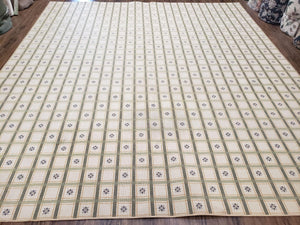 Vintage Panel Design Area Rug, Machine Made Rug, Wool Blend, Beige, Little Florets and Square Panel English Pattern, 9x10 Carpet - Jewel Rugs