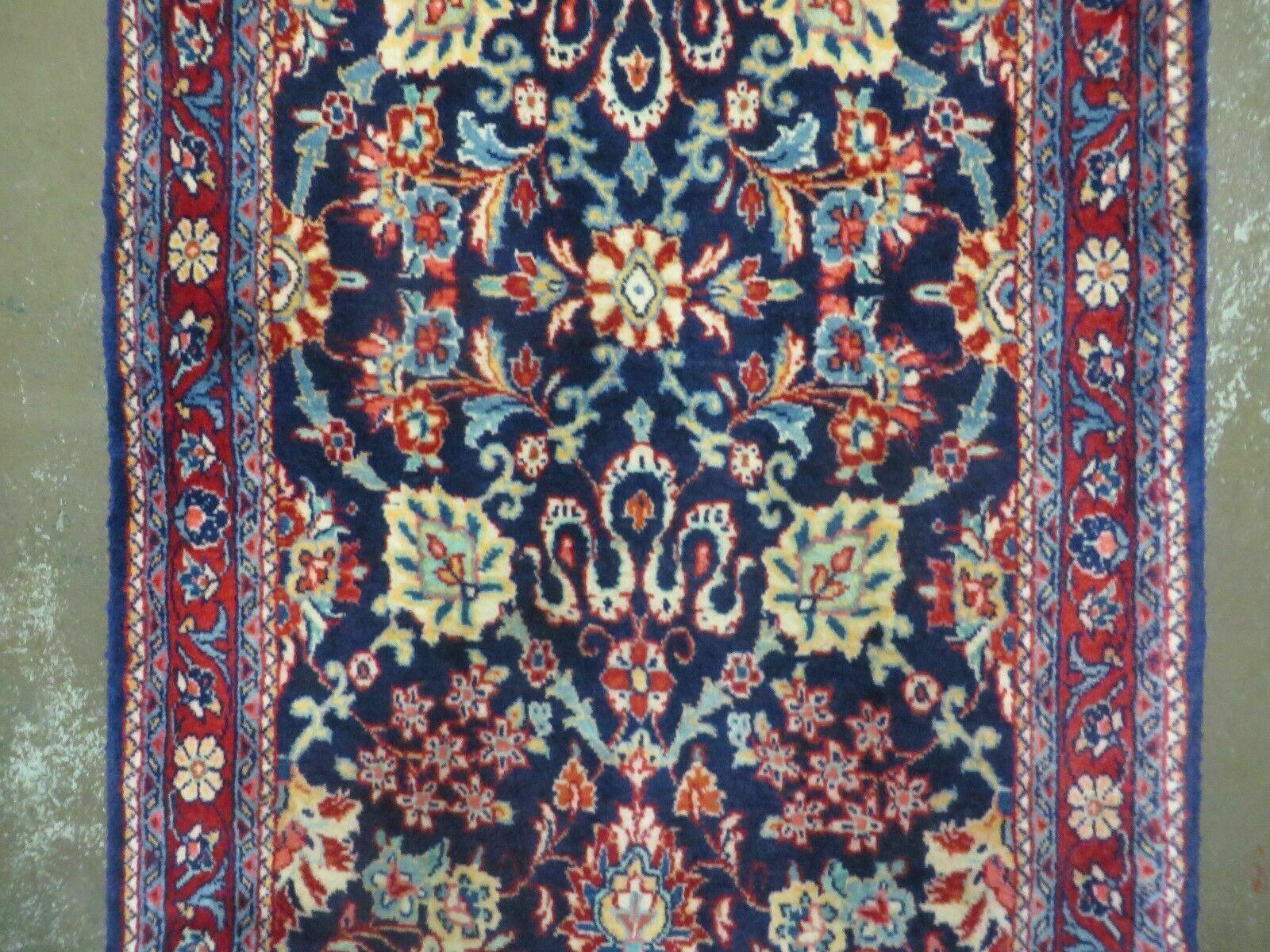 2' 5" X 15' 5" Vintage Dark Blue Indian Floral Handmade Wool Long Runner Rug Wow - Jewel Rugs