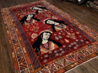 5' X 9' Antique Handmade India Oriental Wool Rug Girls Image Vegy Dyes Organic - Jewel Rugs