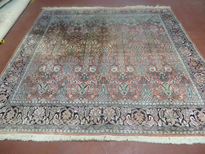 6' X 6' Vintage Handmade Fine Indian Silk Rug Kashmir Square Nice - Jewel Rugs