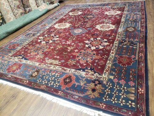 8' X 11' Vintage Handmade Indian Heriz Oriental Wool Rug Nice Vegetable Dye Red - Jewel Rugs