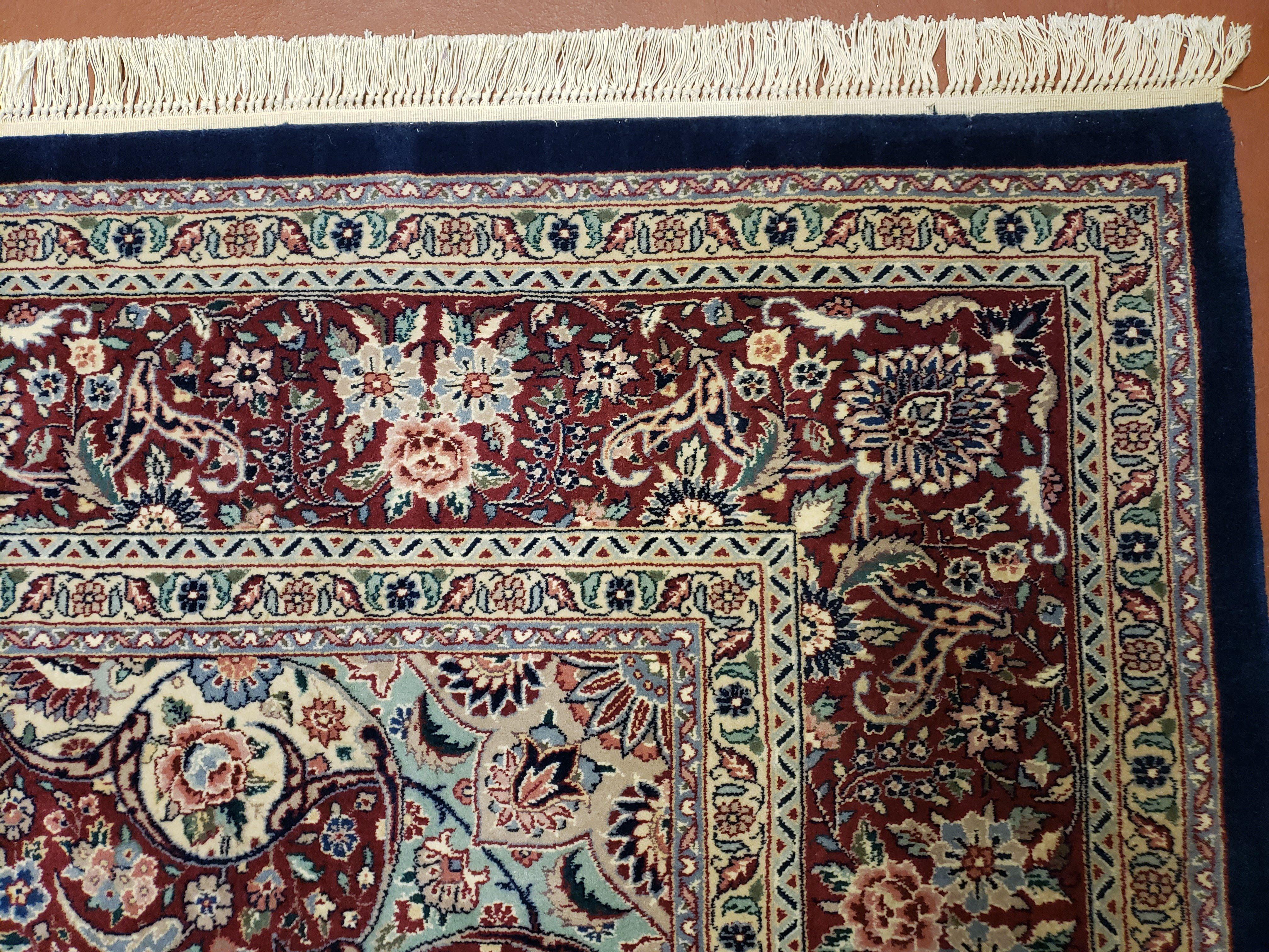 9x12 Pak-Persian Rug - 9 x 12 Blue Persian Rug - Pakistani Rug - Fine Hand Knotted Wool Area Rug - Roses Flowers Medallion Oriental Carpet - Jewel Rugs