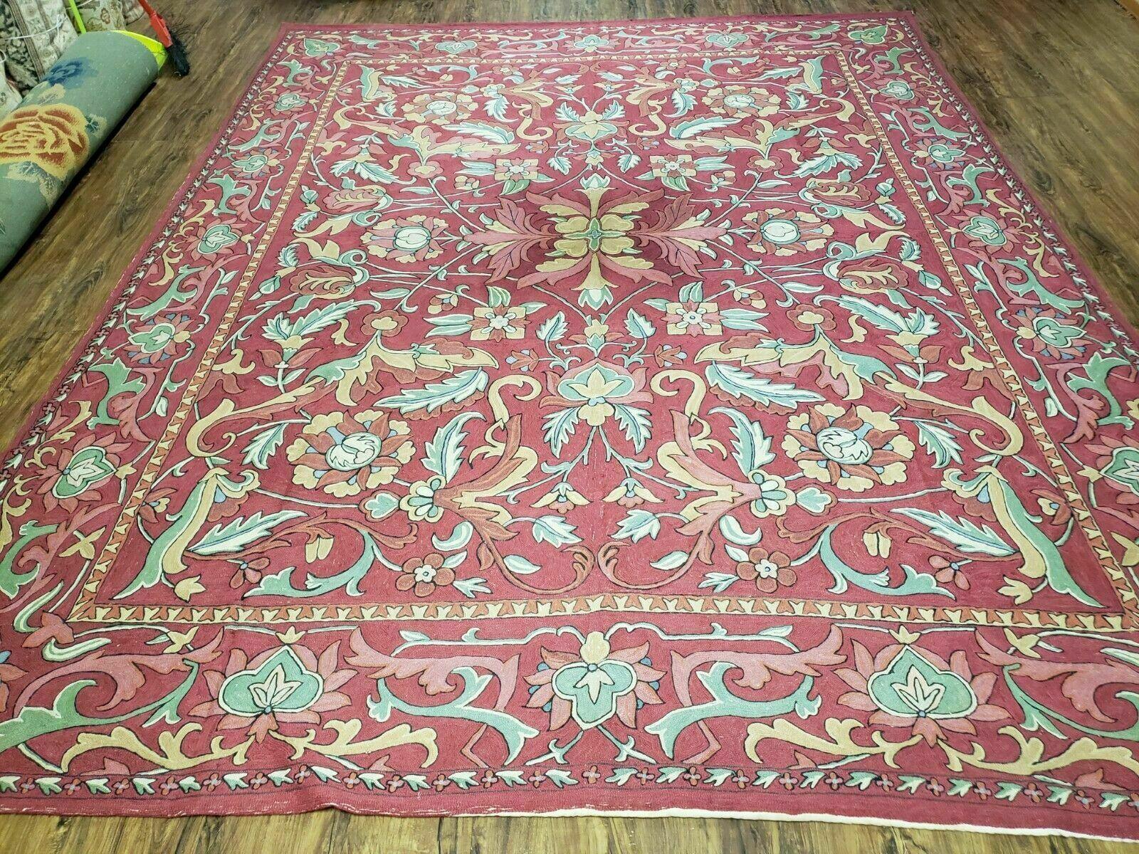 8' X 10' Vintage Indian Embroidery Hand Stitched Asmara Kashmir Rug Wool Nice - Jewel Rugs