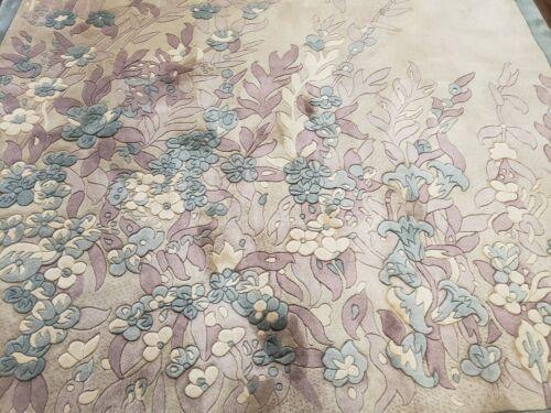 6' X 9' Vintage Hand Made CHINESE Art Deco 90 LINES Wool Rug Flowers Nice - Jewel Rugs