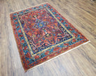 Antique Persian Bijar Rug, Red and Blue, Hand-Knotted, Wool, 3'8" x 5' 4" - Jewel Rugs