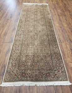 Indian Silk Runner Rug 2'6" x 7' 10", Indo Kashmiri Fine Oriental Runner, Hallway Carpet, Vintage Traditional Oriental Runner 8ft Long - Jewel Rugs