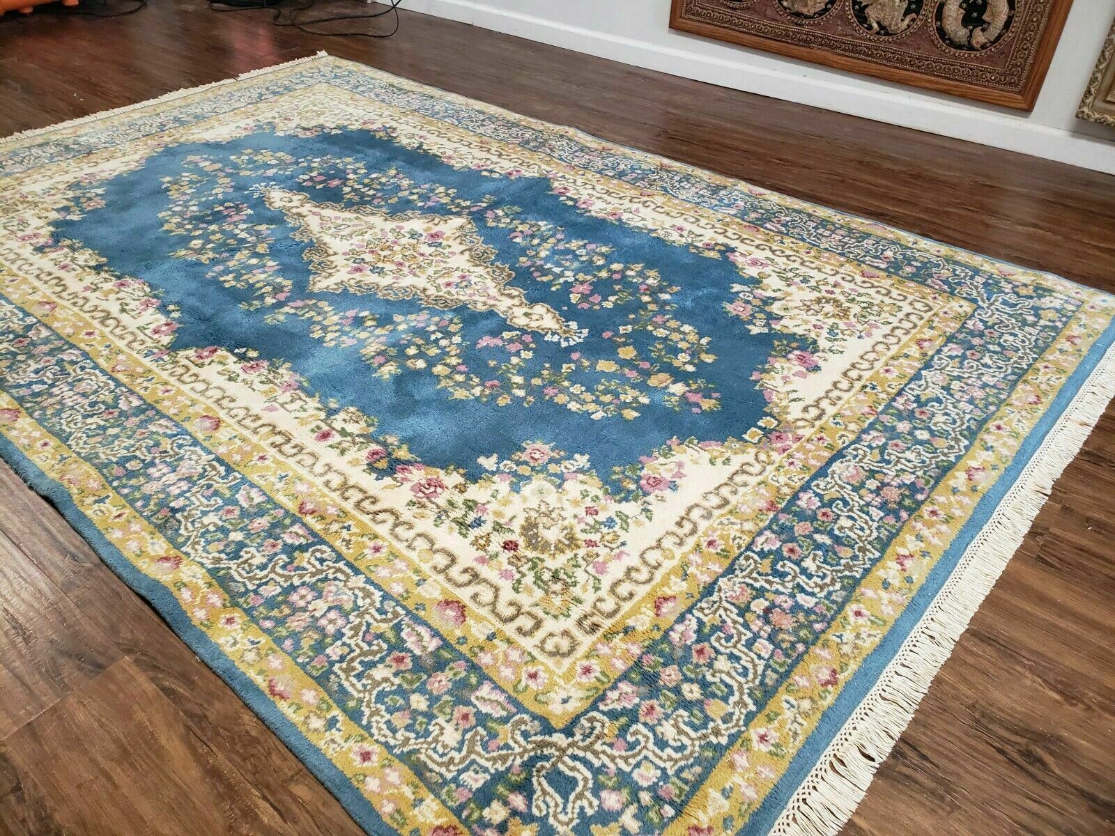 6' X 9' Handmade India Open Field Kirman Wool Rug Carpet Medallion Nice - Jewel Rugs