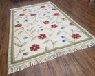 Flat Weave Rug 5x8, Indian Kilim Area Rug, Floral Handmade Hand-Woven Carpet, Ivory Wool Contemporary Indo Kilim Rug for Living Room Bedroom - Jewel Rugs